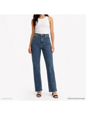 Abercrombie & Fitch Ultra High Rise Slim Straight Jeans 30W Raw Hem Blue